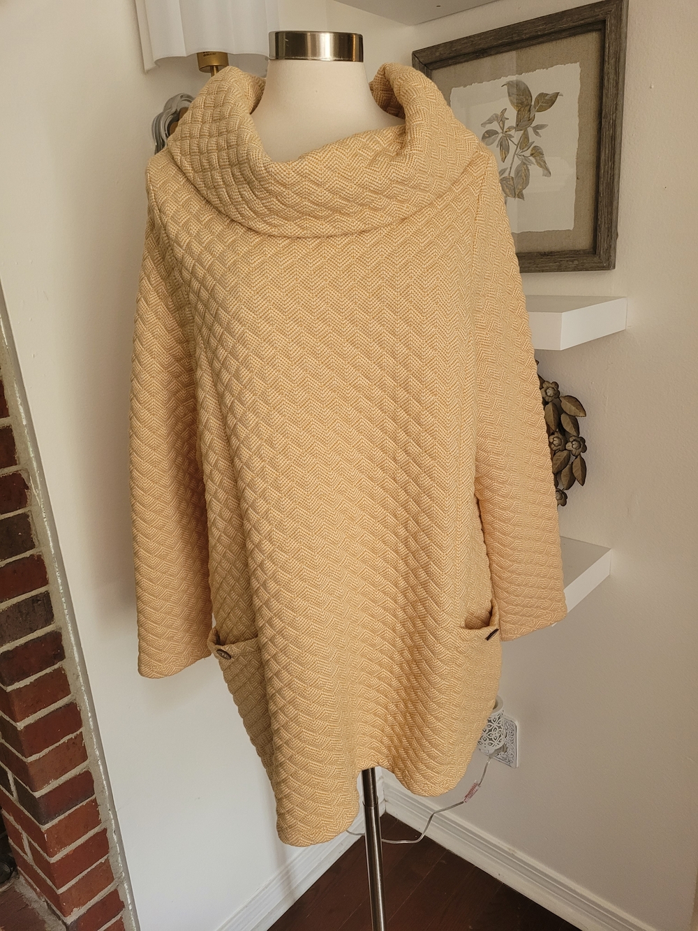 Soft Surroundings Textured Cowl Neck Sweater Tunic in Light Yellow